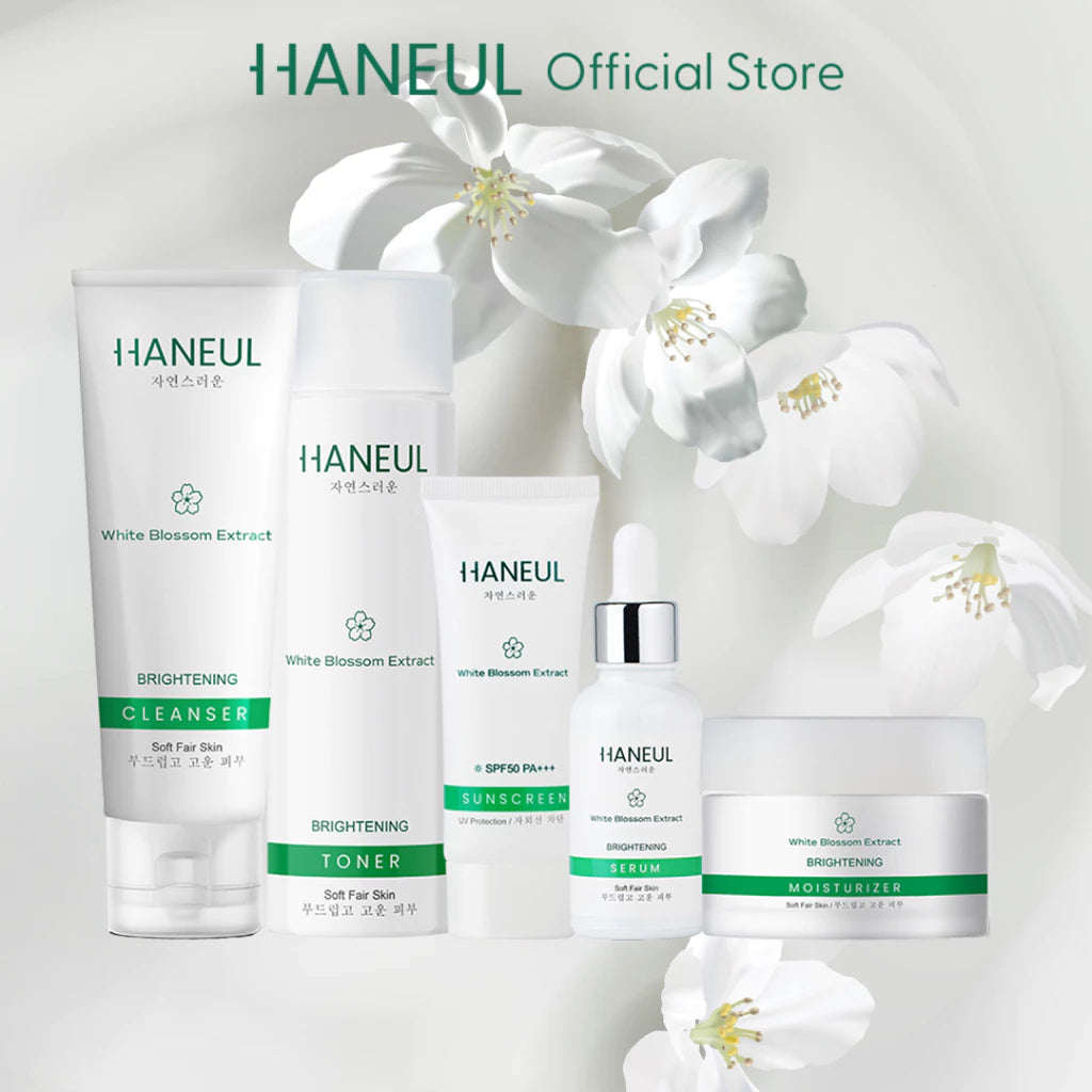 HANEUL White Blossom Brightening Set with Cleanser + Moisturizer + Toner + Serum + Sunscreen