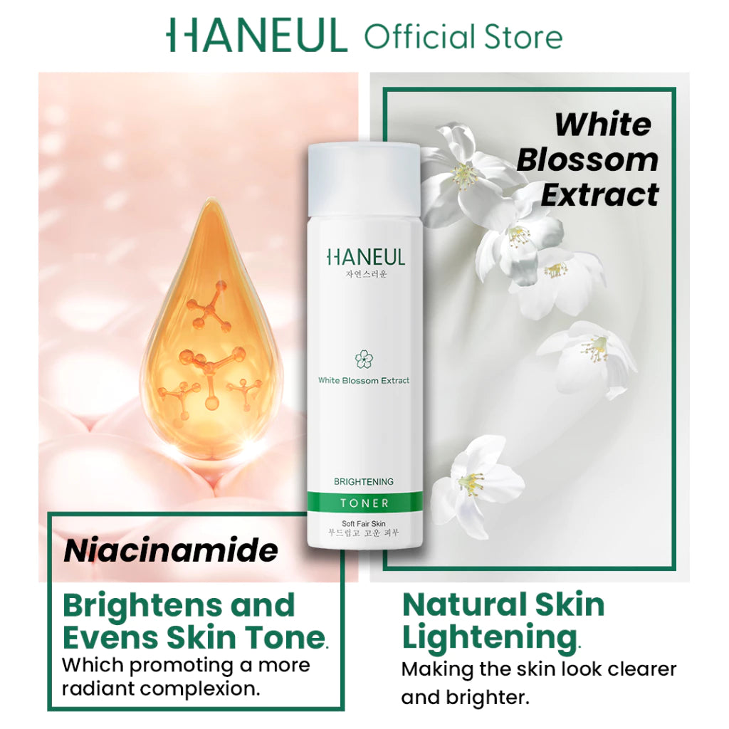 HANEUL Brightening Toner with 2x Hydration, White Blossom Extract, Niacinamide, Glycerin and Betaine for Dull and Dry Skin [200ml] Toner Muka