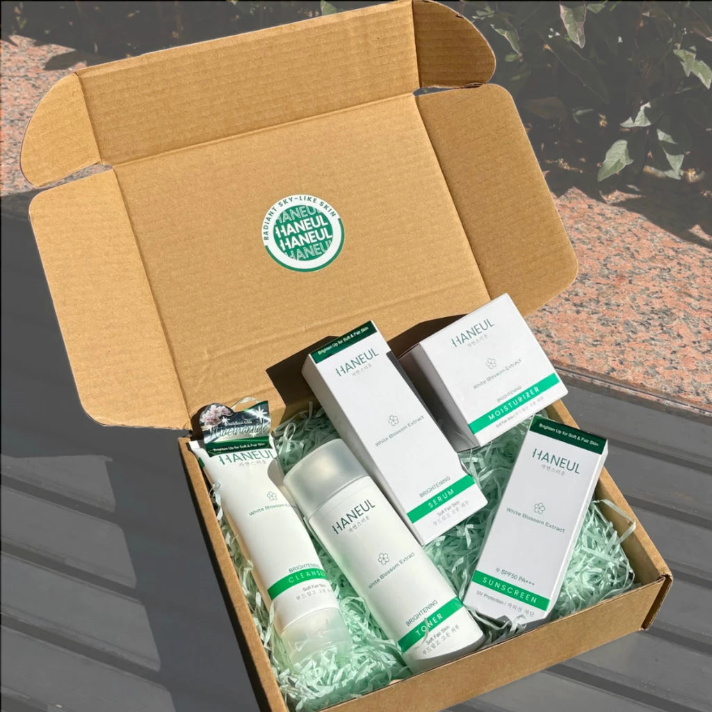 HANEUL White Blossom Brightening Set with Cleanser + Moisturizer + Toner + Serum + Sunscreen