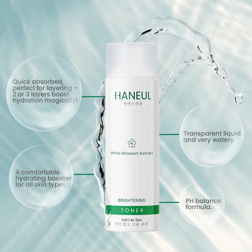 HANEUL Brightening Toner with 2x Hydration, White Blossom Extract, Niacinamide, Glycerin and Betaine for Dull and Dry Skin [200ml] Toner Muka