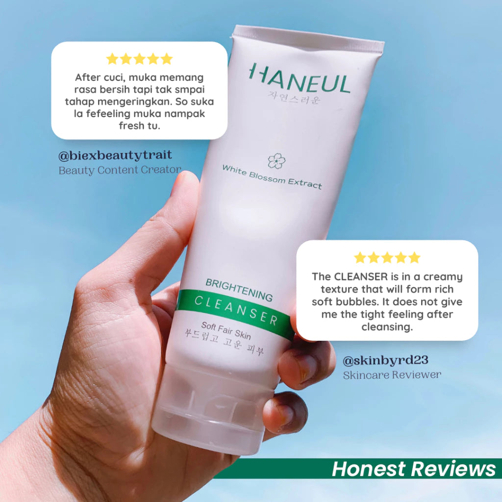 HANEUL Brightening Gentle Cleanser with White Blossom Extract & Niacinamide for Dull and Dry Skin [100g] Pencuci Muka