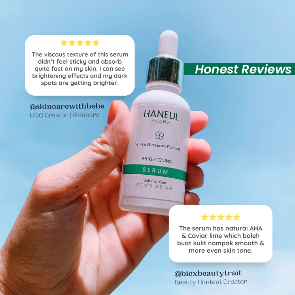 HANEUL Brightening Serum with White Blossom Extract & Niacinamide for Uneven Skin Tone, Dull and Dry Skin [30ml] Serum Muka