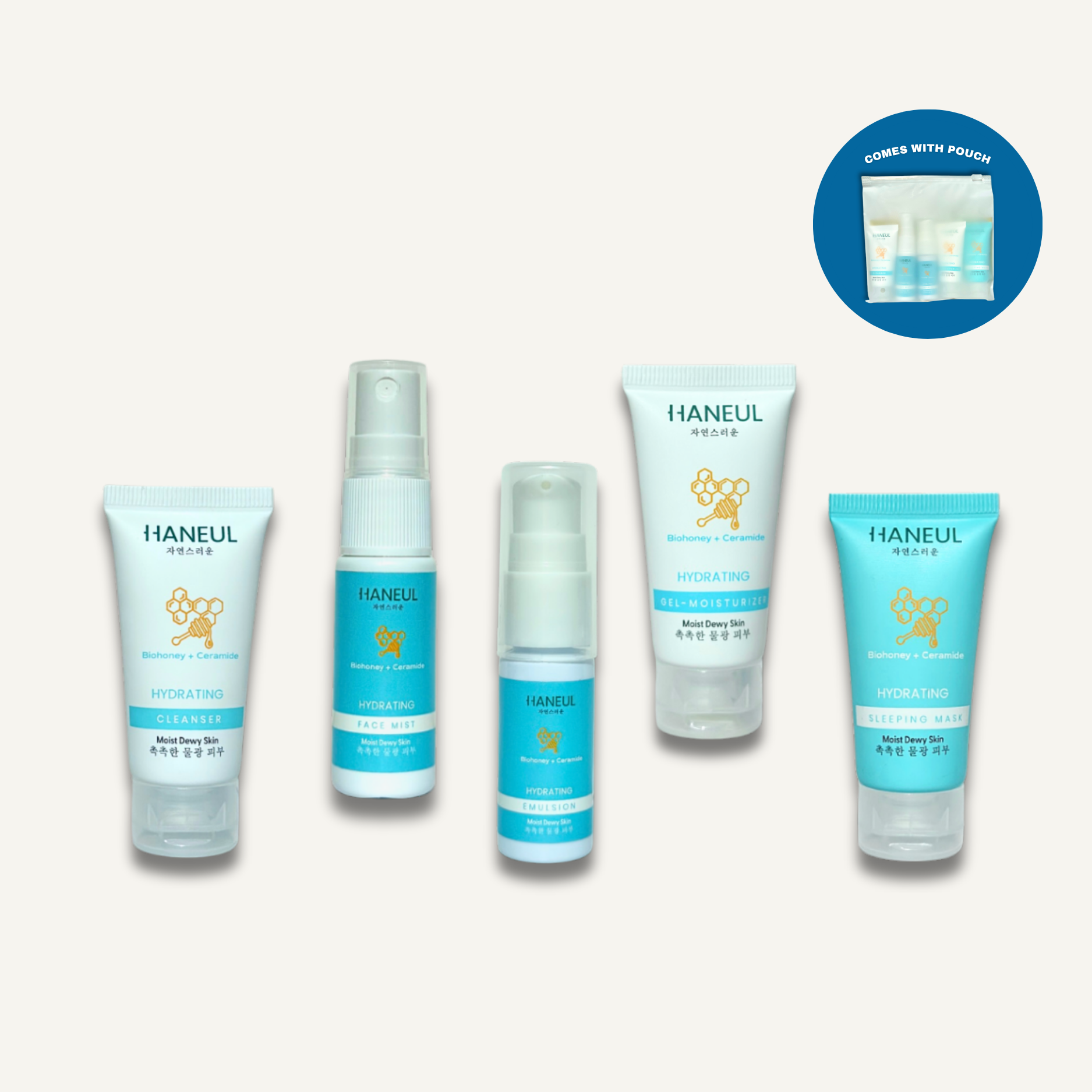 HANEUL Hydrating Travel Kit - 5pcs (15ml Cleanser + Face Mist + Emulsion + 10ml Moisturizer + 10ml Sleeping Mask)