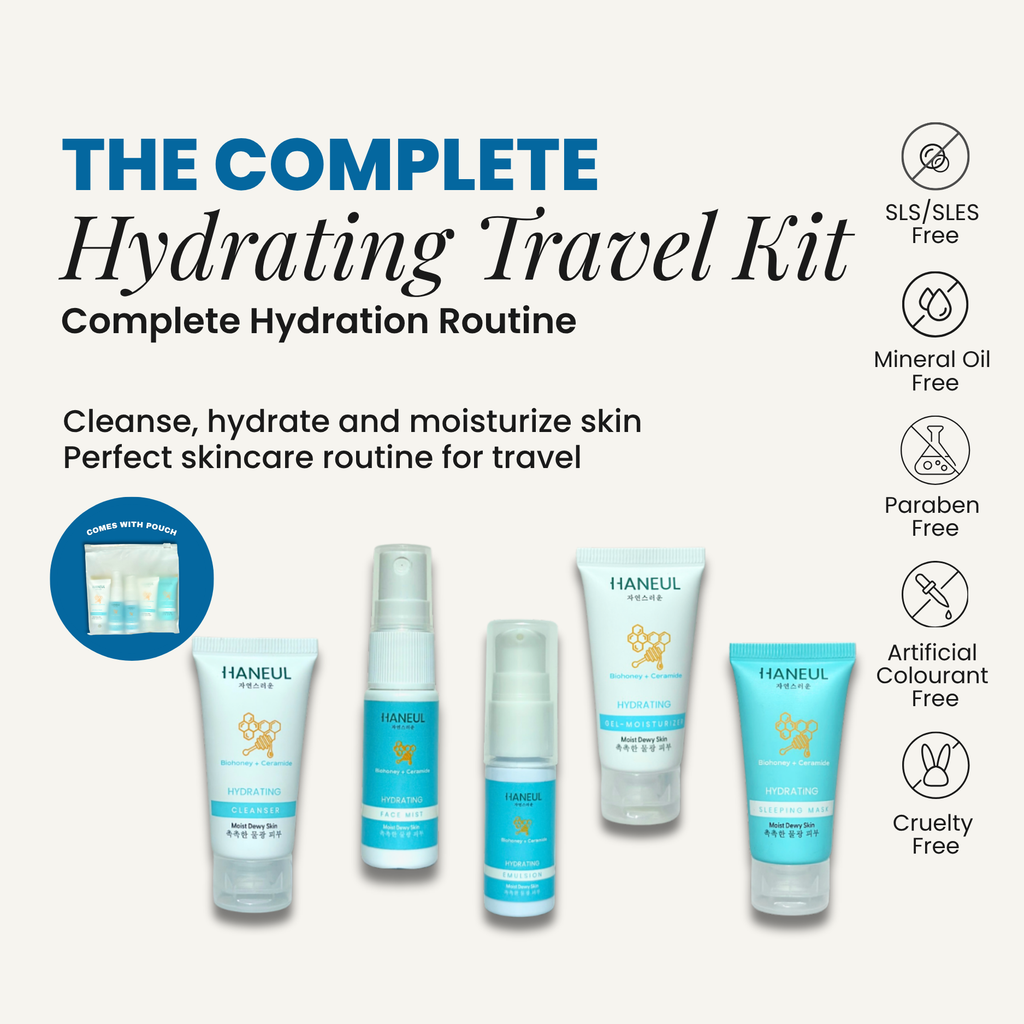 HANEUL Hydrating Travel Kit - 5pcs (15ml Cleanser + Face Mist + Emulsion + 10ml Moisturizer + 10ml Sleeping Mask)