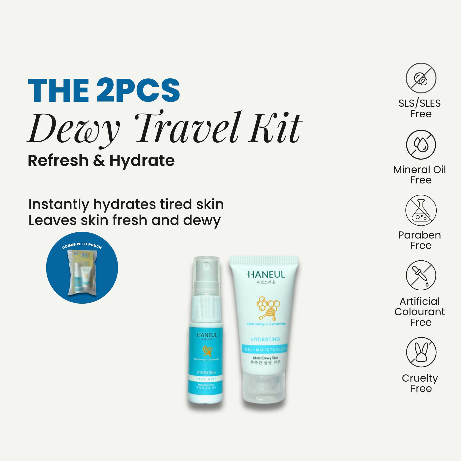 HANEUL Hydrating Dewy Travel Kit - 2pcs (15ml Face Mist + 10ml Moisturizer)