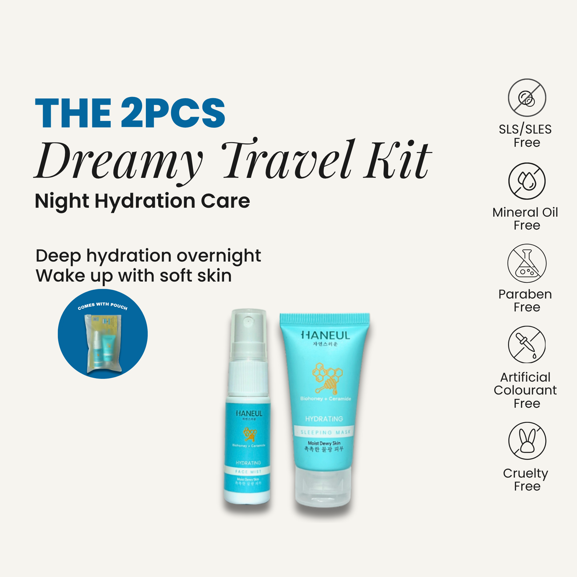 HANEUL Hydrating Dreamy Travel Kit - 2pcs (15ml Face Mist + 10ml Sleeping Mask)