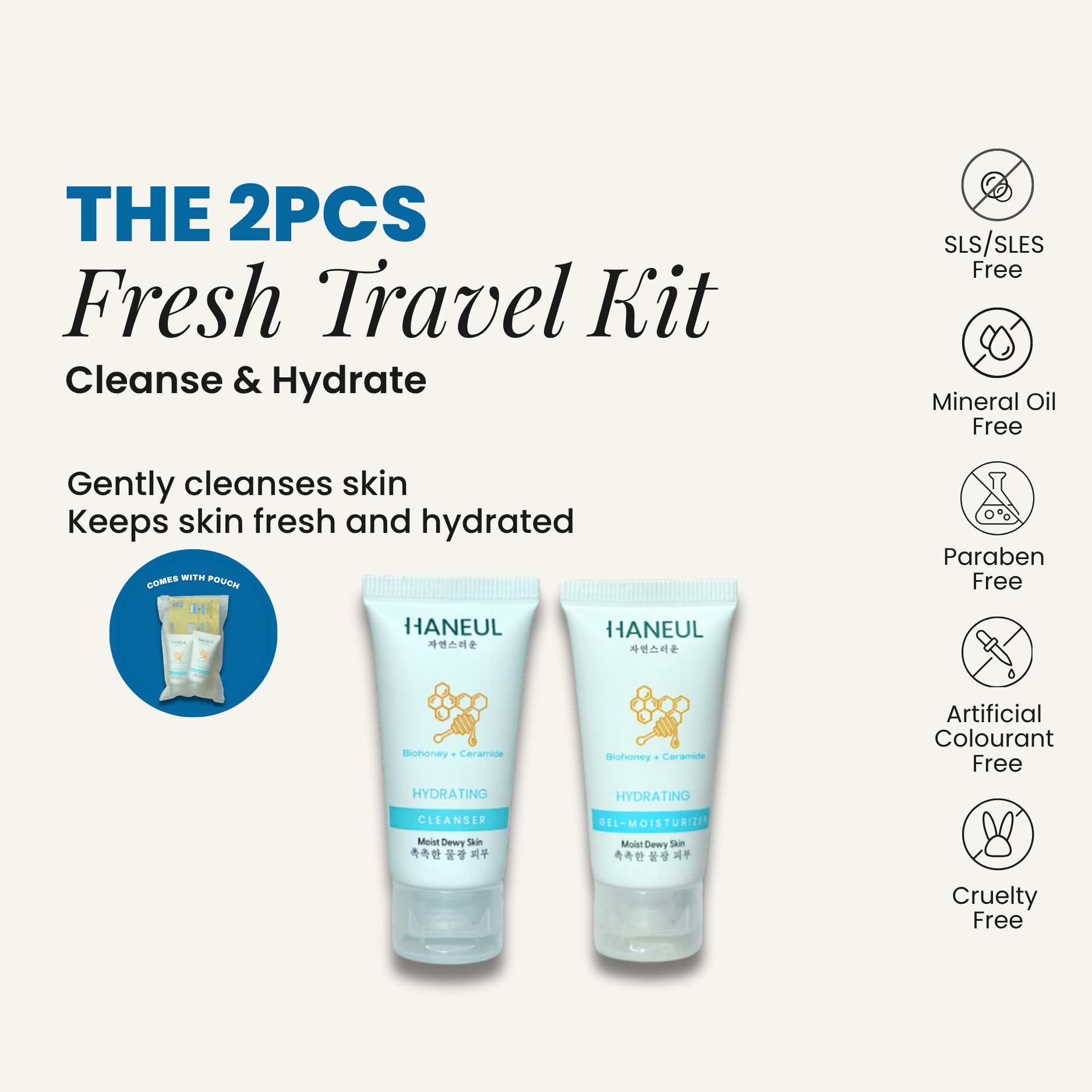 HANEUL Hydrating Fresh Travel Kit - 2pcs (15ml Cleanser + 10ml Moisturizer)