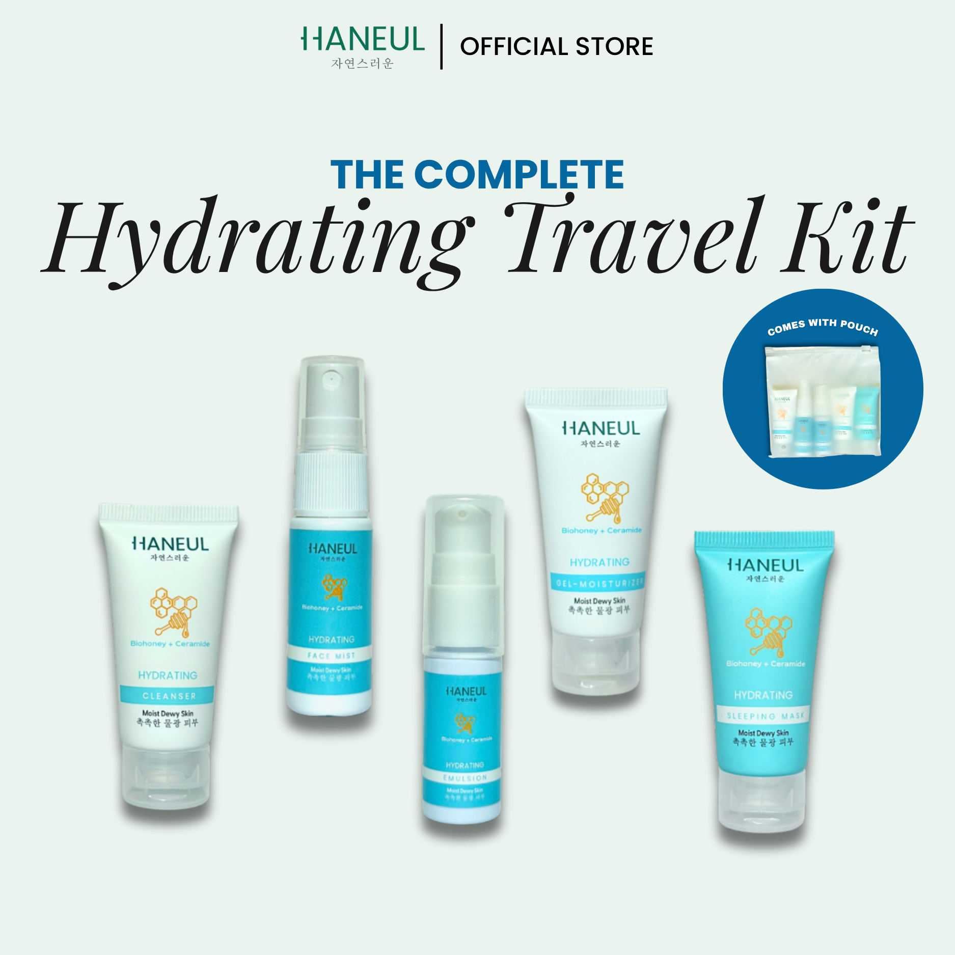 HANEUL Hydrating Travel Kit - 5pcs (15ml Cleanser + Face Mist + Emulsion + 10ml Moisturizer + 10ml Sleeping Mask)