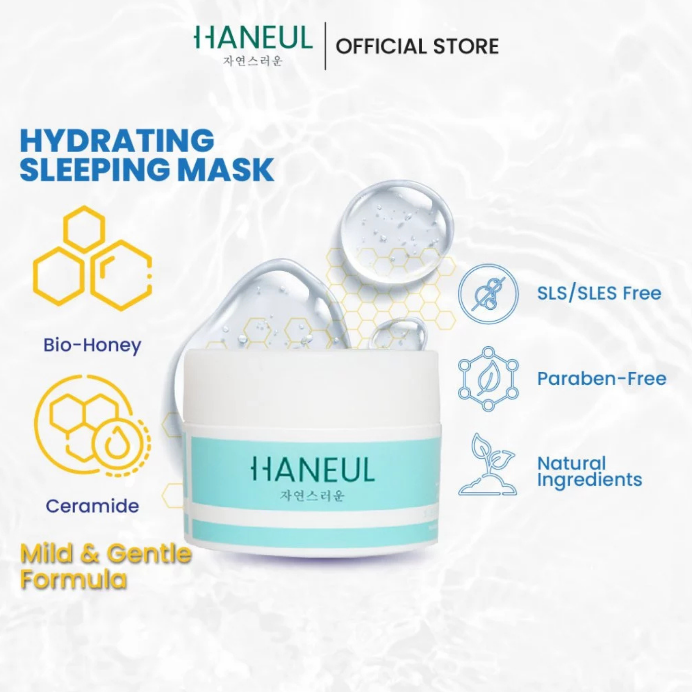 HANEUL Hydrating Sleeping Mask with Bio-Honey and Ceramides for Maximum Hydration (40g) Pelembab Muka