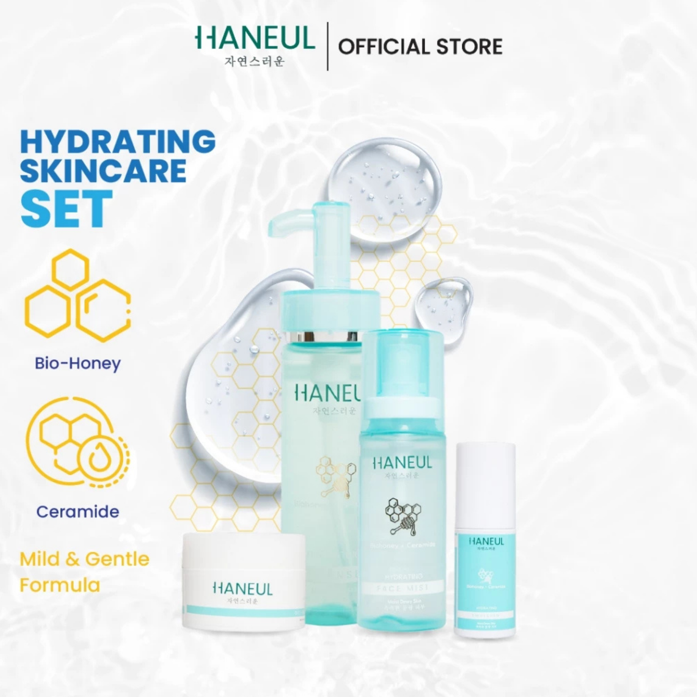 HANEUL Haneul Bio-Honey Ceramide Hydrating Set with Cleanser, Face Mist, Emulsion, Gel-Moisturizer