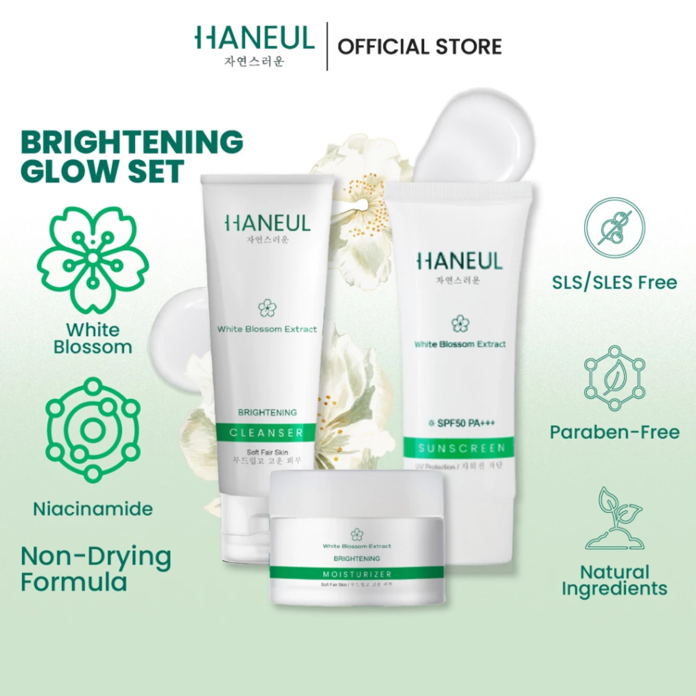 HANEUL Brightening Glow Combo - Cleanse, Moisturize & Protect