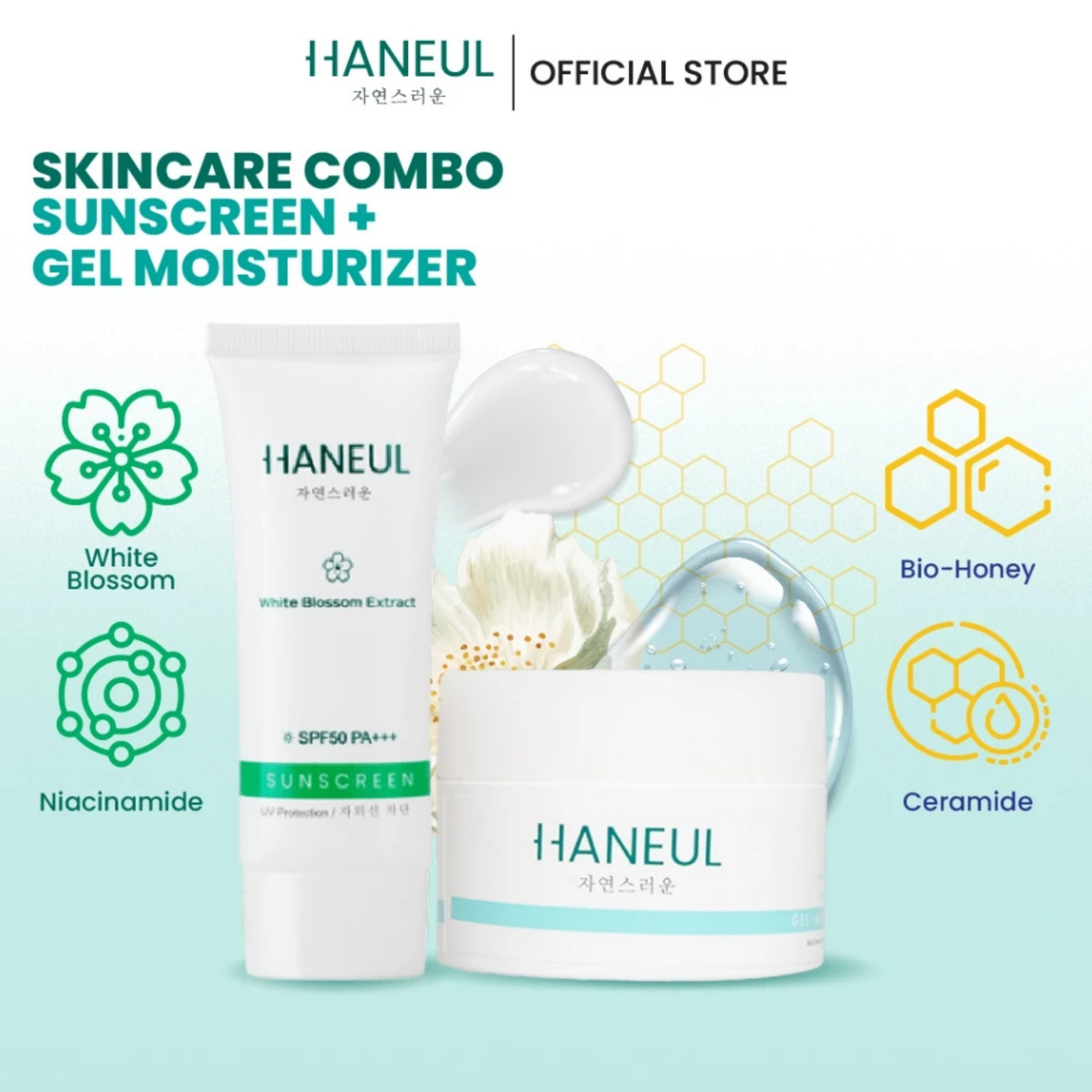 HANEUL Glow Shield Combo (Hydrating Gel-Moisturizer 45g & Brightening Sunscreen 30g)