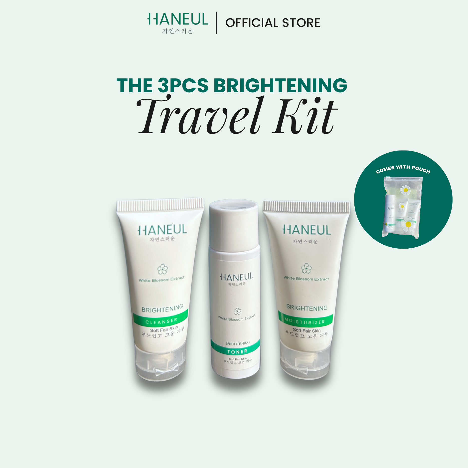 HANEUL Brightening Travel Kit 3pcs (20ml Cleanser + 15ml Toner + 20ml Moisturizer)