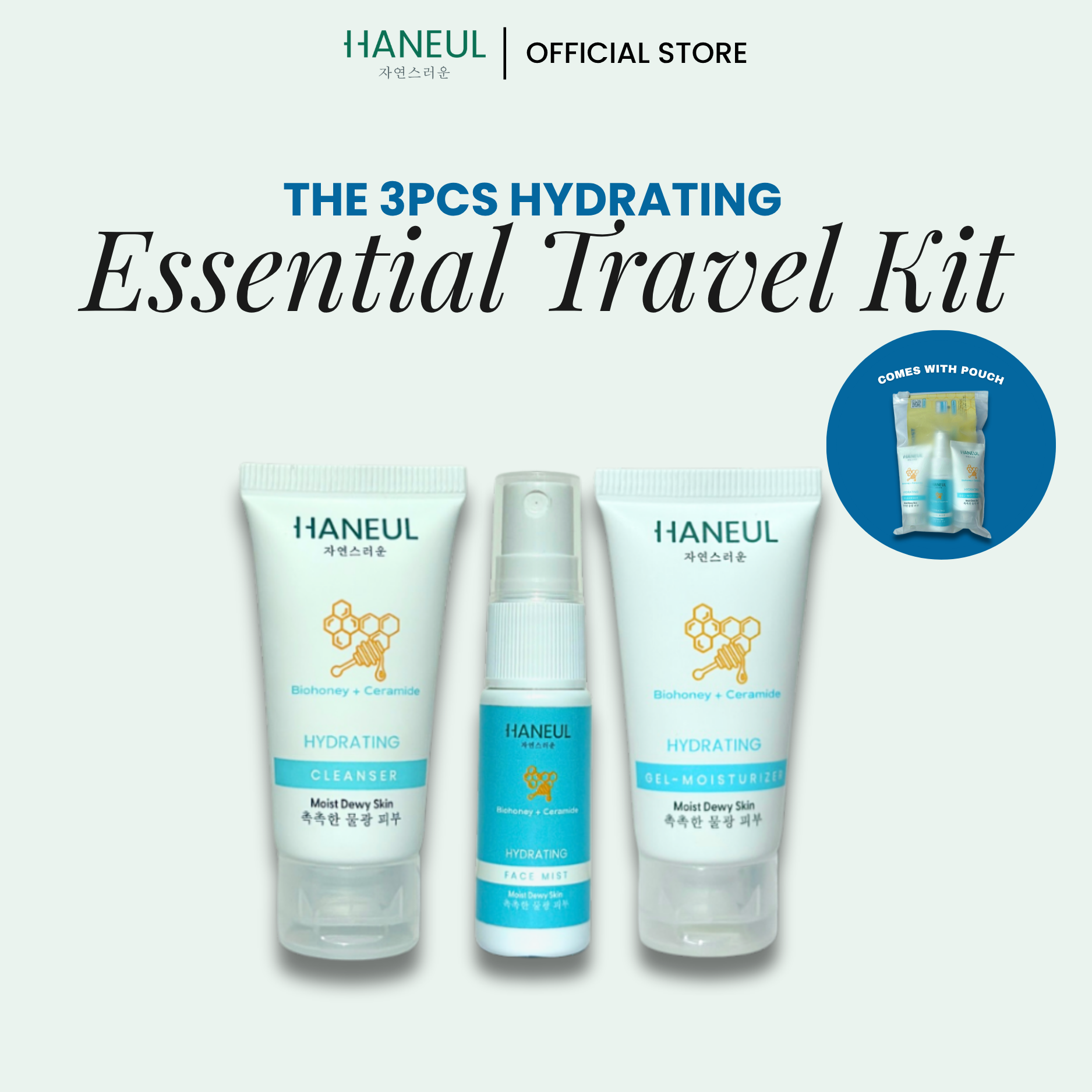 HANEUL Hydrating Essential Travel Kit - 3pcs (15ml Cleanser + 15ml Face Mist + 10ml Moisturizer)