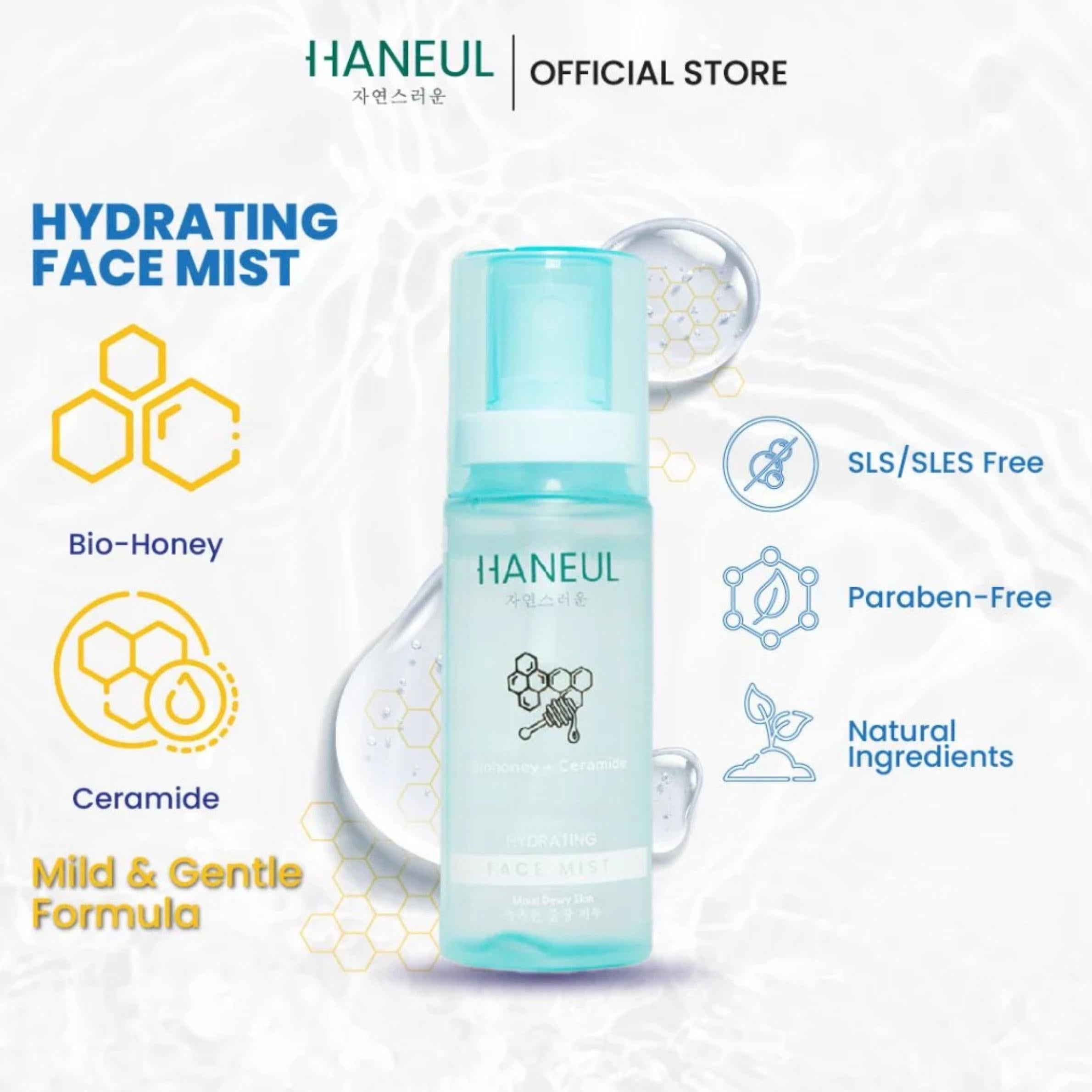HANEUL Hydrating Face Mist with Bio-Honey & Ceramides for Instant Dewy Refreshment (50ml) Penyegar Muka