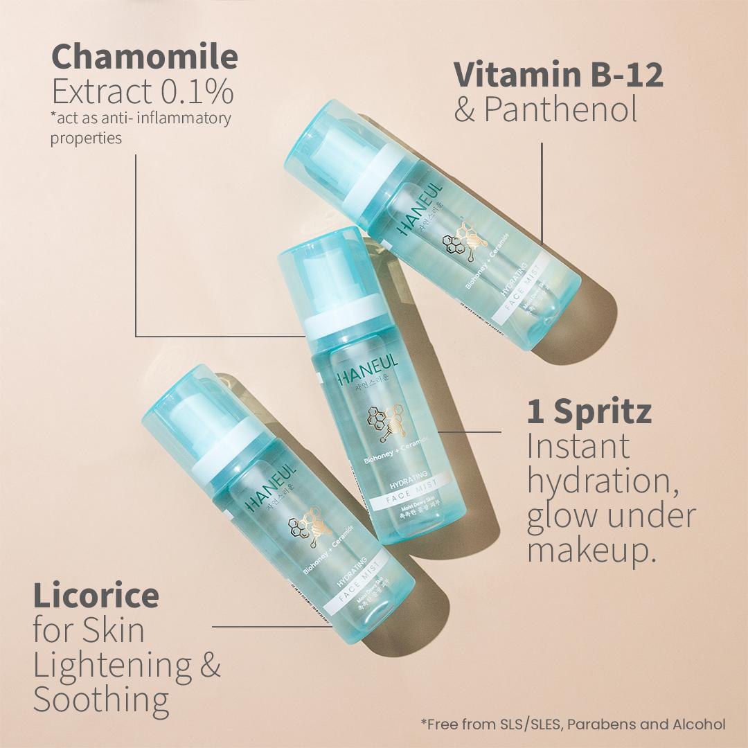 HANEUL Hydrating Face Mist with Bio-Honey & Ceramides for Instant Dewy Refreshment (50ml) Penyegar Muka