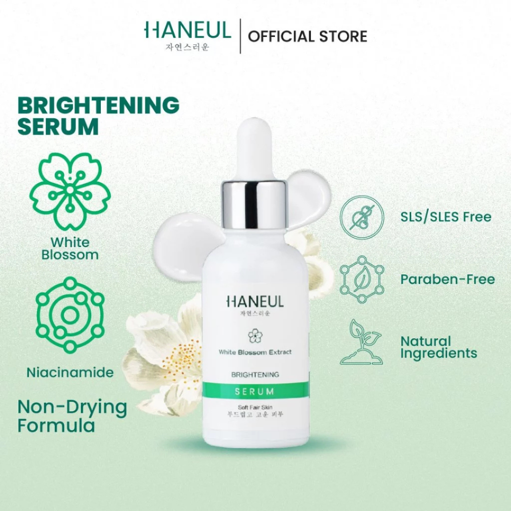 HANEUL Brightening Serum with White Blossom Extract & Niacinamide for Uneven Skin Tone, Dull and Dry Skin [30ml] Serum Muka