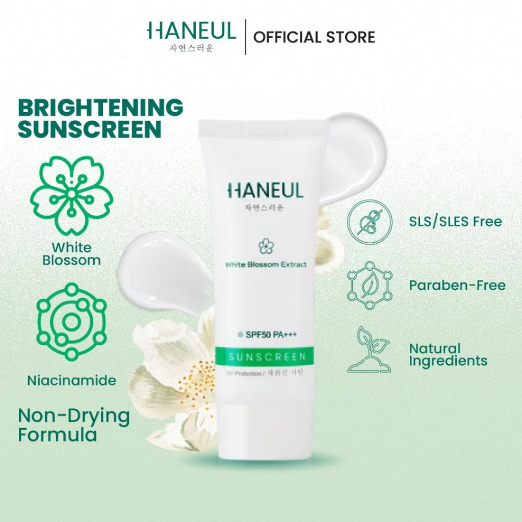 HANEUL Brightening Sunscreen SPF50 PA+++ with White Blossom Extract & Niacinamide, Betaine [30g] Pelindung Matahari